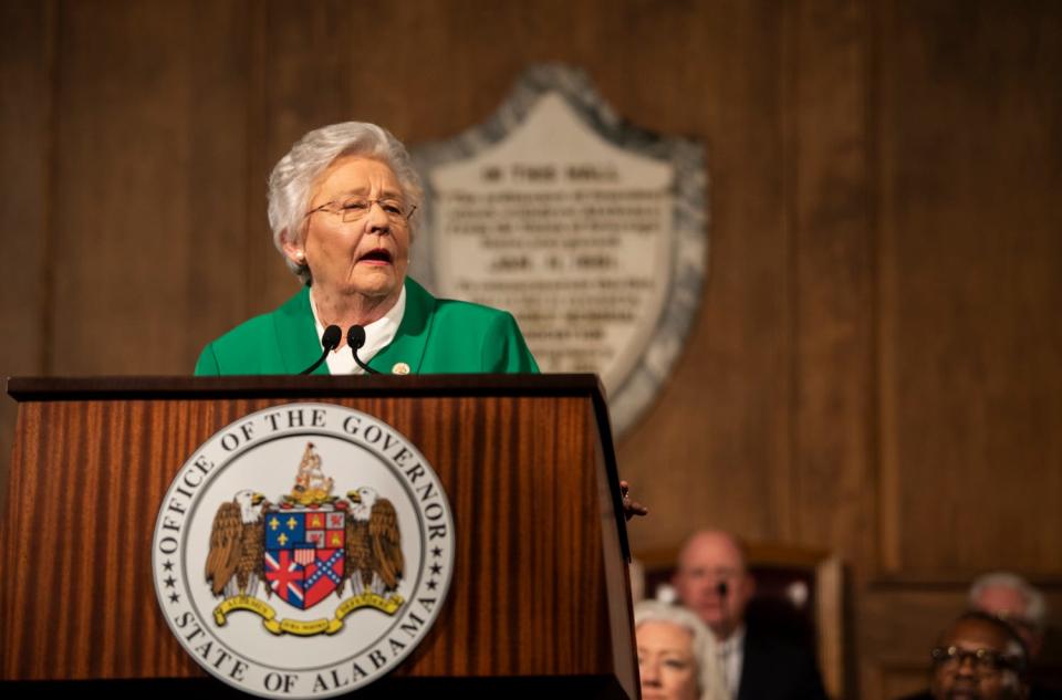 Gov. Kay Ivey speaks during the State of the State address at the state Capitol on March 7,