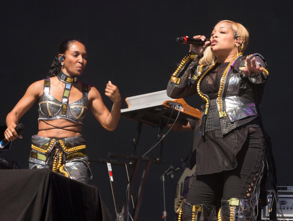 Rozonda "Chilli" Thomas, left, and Tionne "T-boz" Watkins of the group TLC perform on Day 1 of the 2019 Firefly Music Festival at The Woodlands on Friday, June 21, 2019, in Dover, Del. (Photo by Owen Sweeney/Invision/AP)