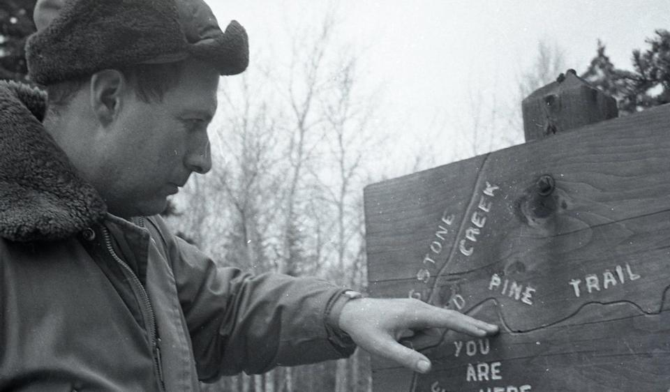 This 1967 photo shows a trail map at Wilderness State Park.