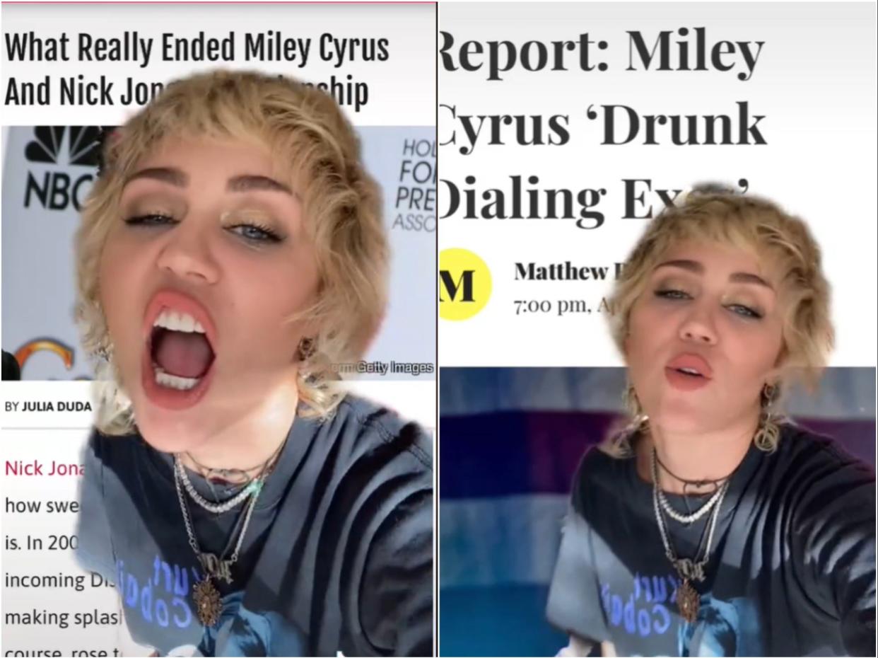 Miley Cyrus, as seen in her latest TikTok video (Miley Cyrus via TikTok)