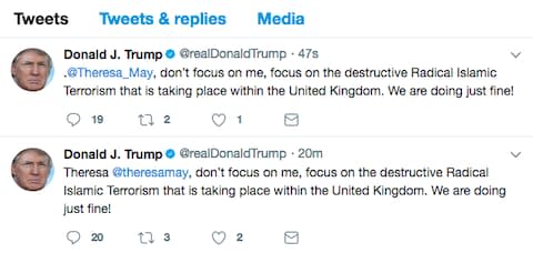 Donald Trump's tweets to Theresa May