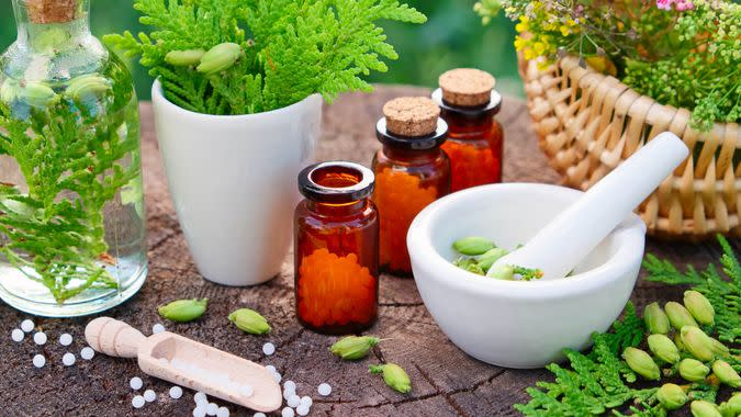 Bottles of homeopathic globules.