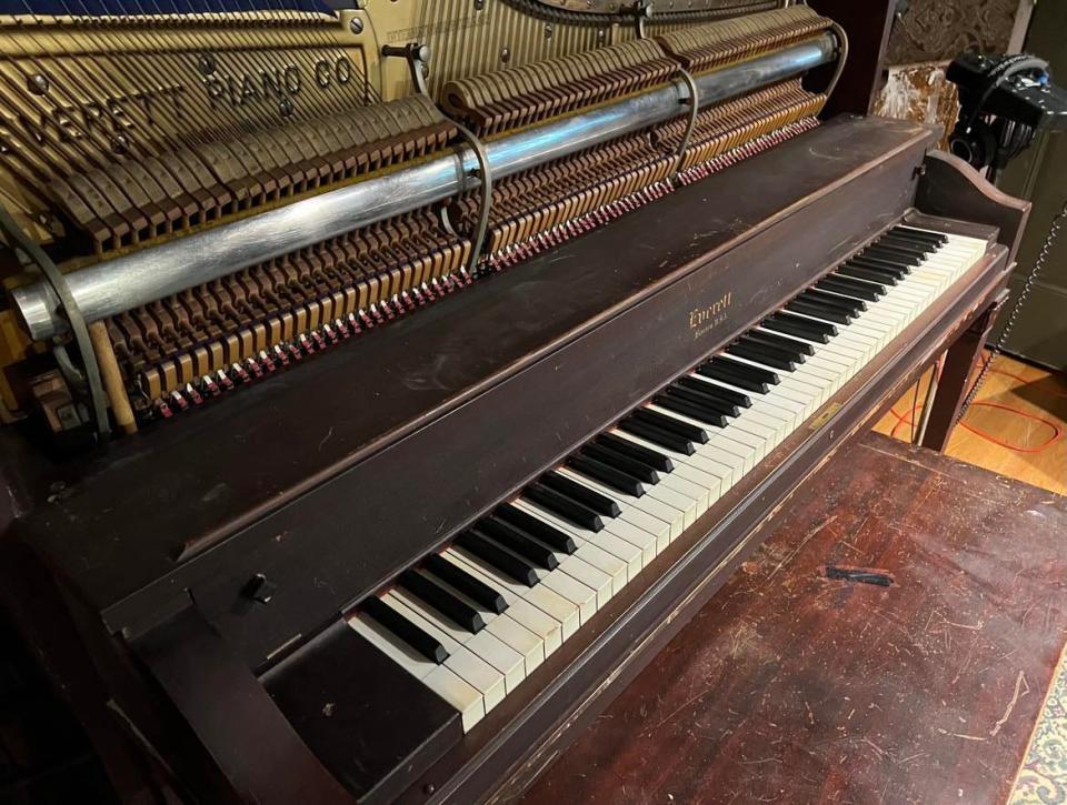 A 1913 model of an Everett piano is shown at Realgrey Records, a recording studio in Canton.