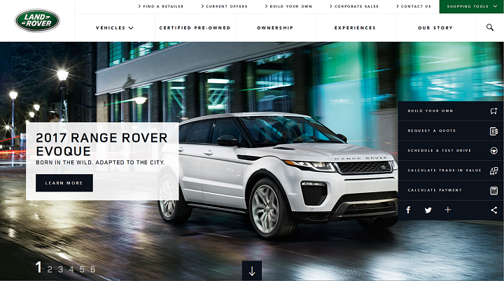 Land Rover USA consumer website photo