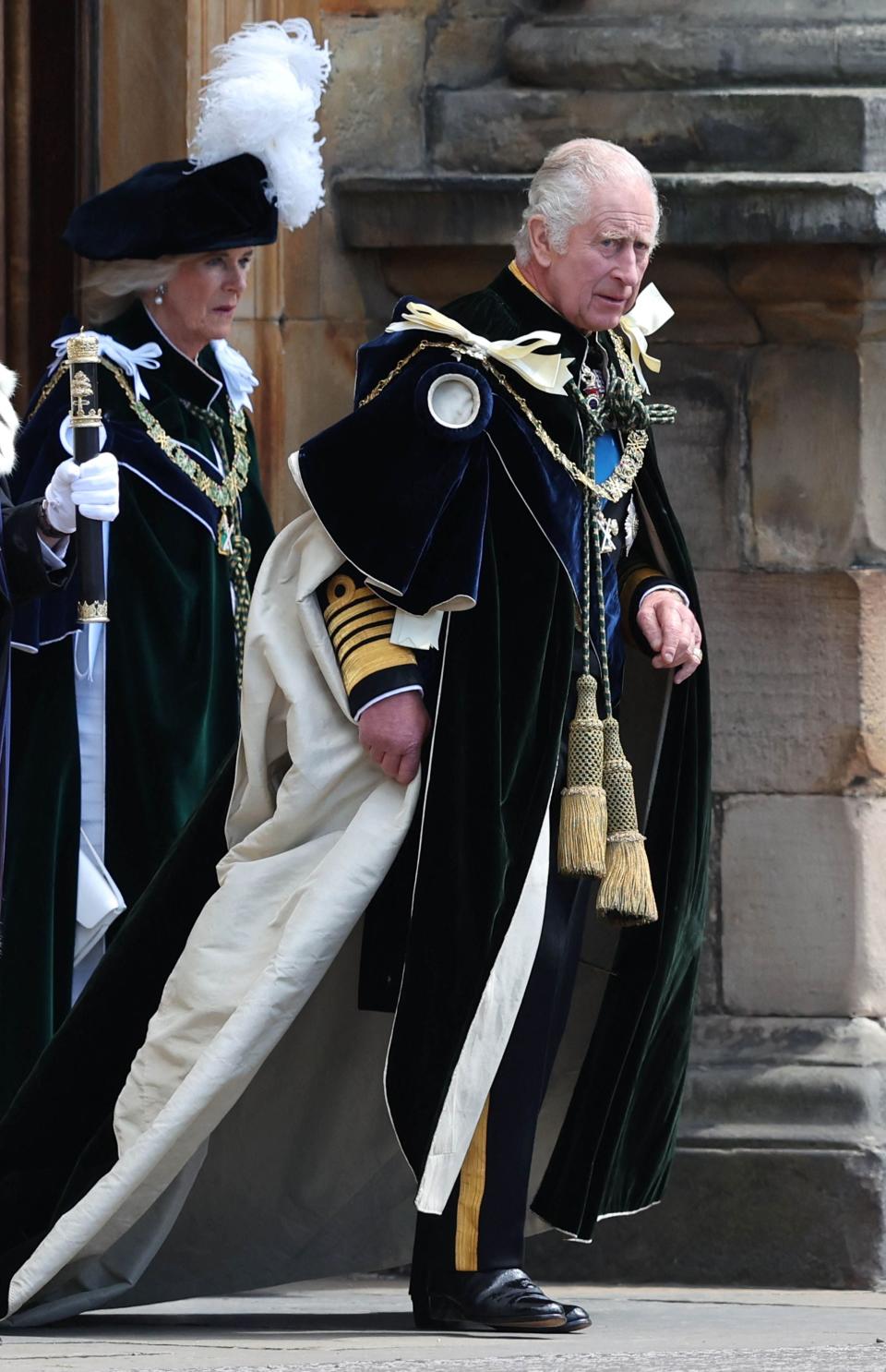 Britain's King Charles III and Britain's Queen Camilla leave the Palace of Holyroodhouse (POOL/AFP via Getty Images)