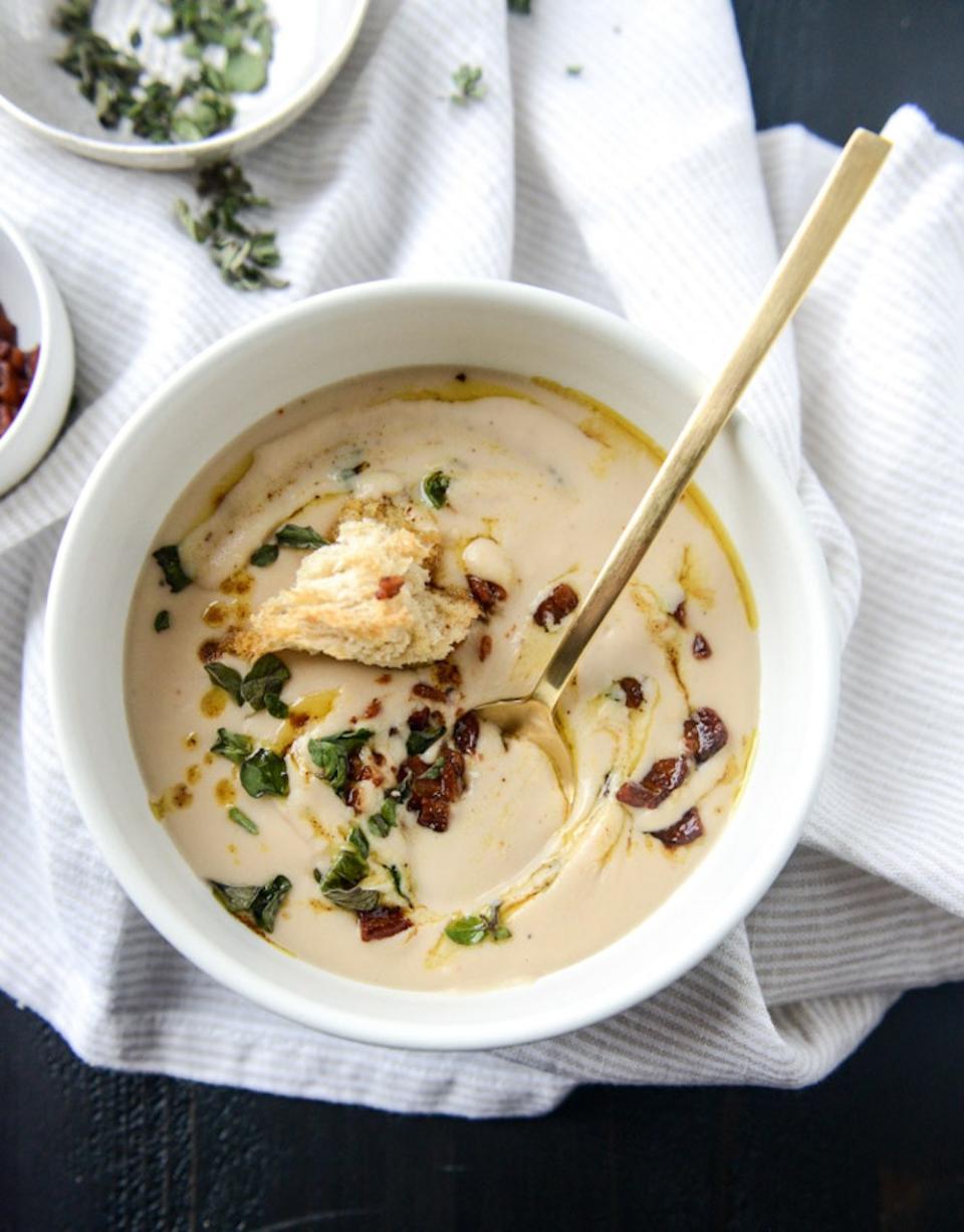 White Bean Soup With Crumbled Bacon and Brown Butter from How Sweet It Is