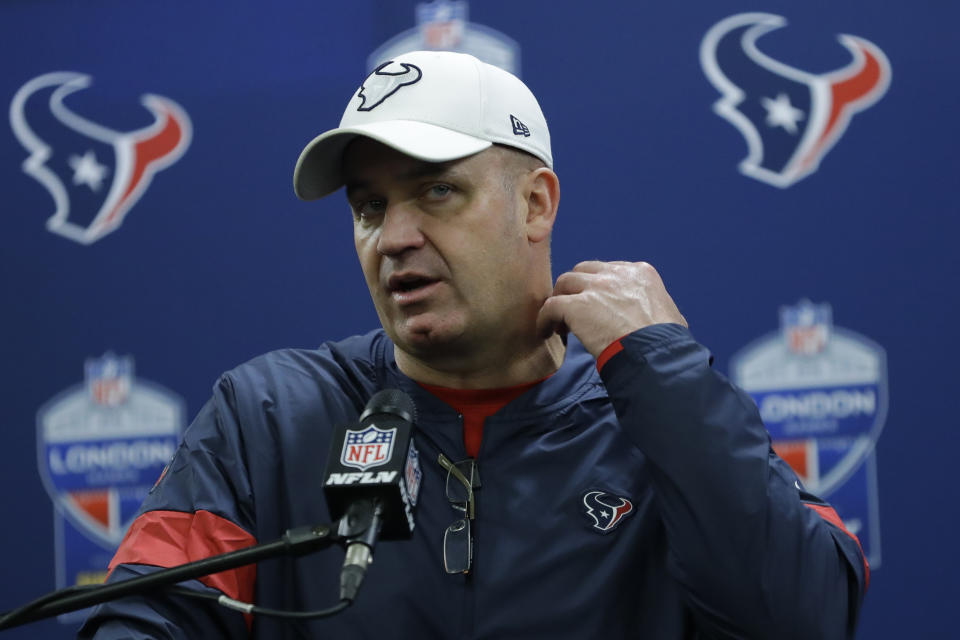 Houston Texans head coach Bill O'Brien has been criticized for his trade with the Cardinals. (AP Photo/Kirsty Wigglesworth)