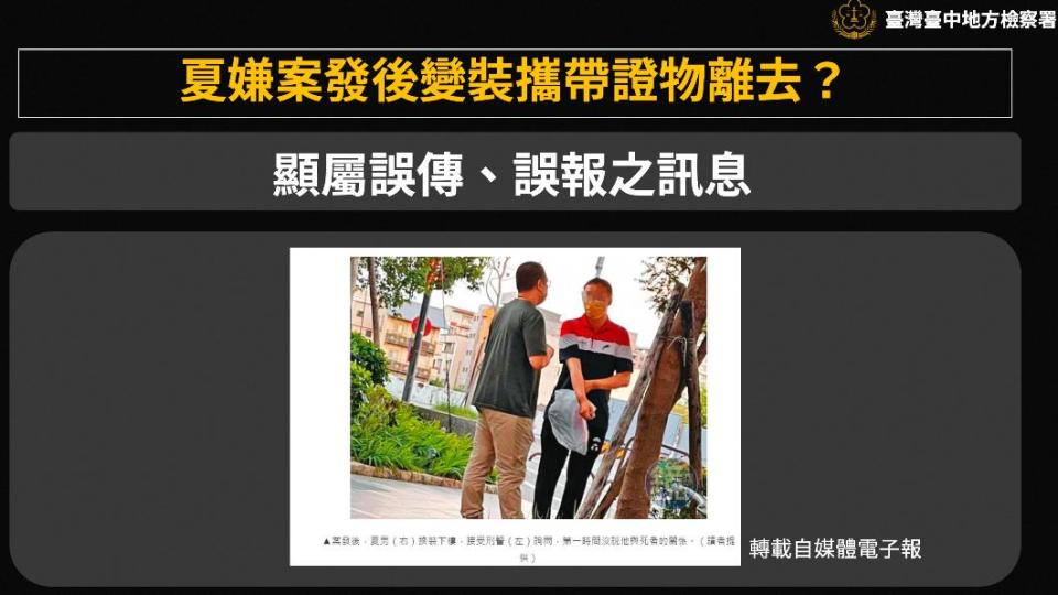 對於夏男在案發或換裝，中檢表示是誤傳。（圖／中檢提供）