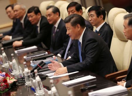 Chinese President Xi Jinping speaks during his meeting with U.S. President Barack Obama ahead of the G20 Summit at the West Lake State Guest House in Hangzhou, China, September 3, 2016. REUTERS/How Hwee Young/Pool