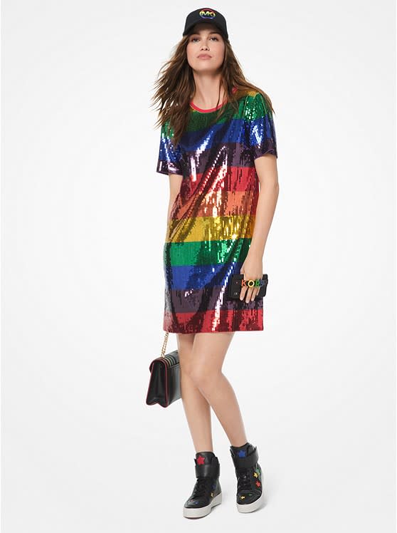 Rainbow Sequined T-shirt Dress