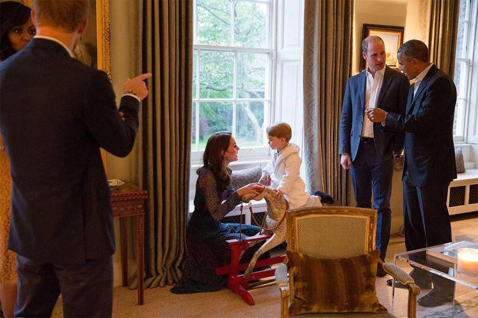 President Barack Obama, Michelle Obama, Kate Middleton, Prince William, Prince George, Prince Harry