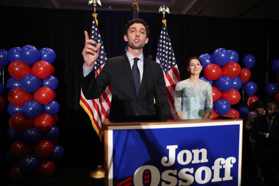 Jon Ossoff delivers his concession speech on June 20, 2017. (Photo: Joe Raedle/Getty Images)