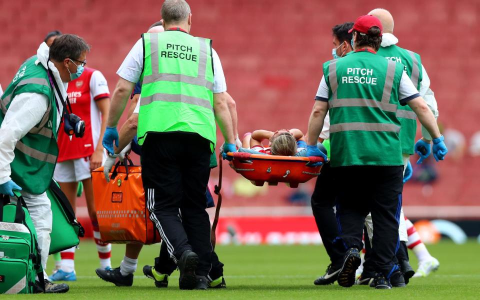 Jordan Nobbs is stretchered off the pitch - GETTY IMAGES EUROPE