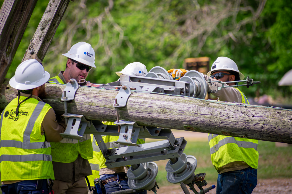 More than 7,000 people have been deployed to clean up fallen trees and power lines and restore electricity in the Texas region affected by storms on Thursday March 16, 2024, according to CenterPoint Energy.