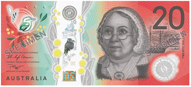 The new $20 note features businesswoman Mary Reibey. Image: RBA