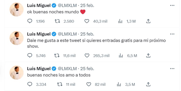 Los mensajes que se publicaron desde la cuenta de Twitter de Luis Miguel