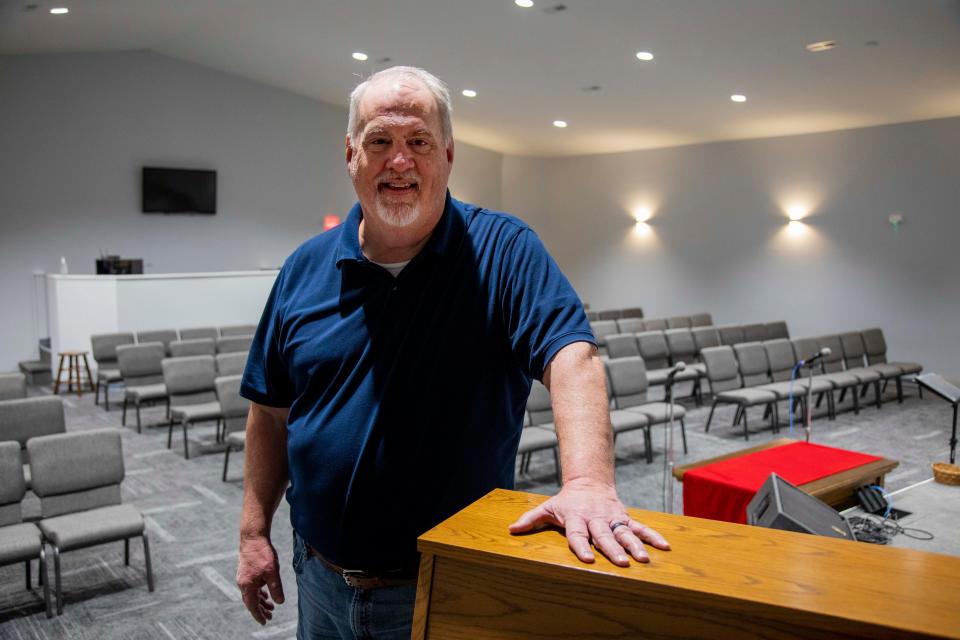Pastor Brad Seevers stands inside of the new Waypoint Christian Church on March 22, 2023, in Lancaster, Ohio. The church will have their official opening on April 2.