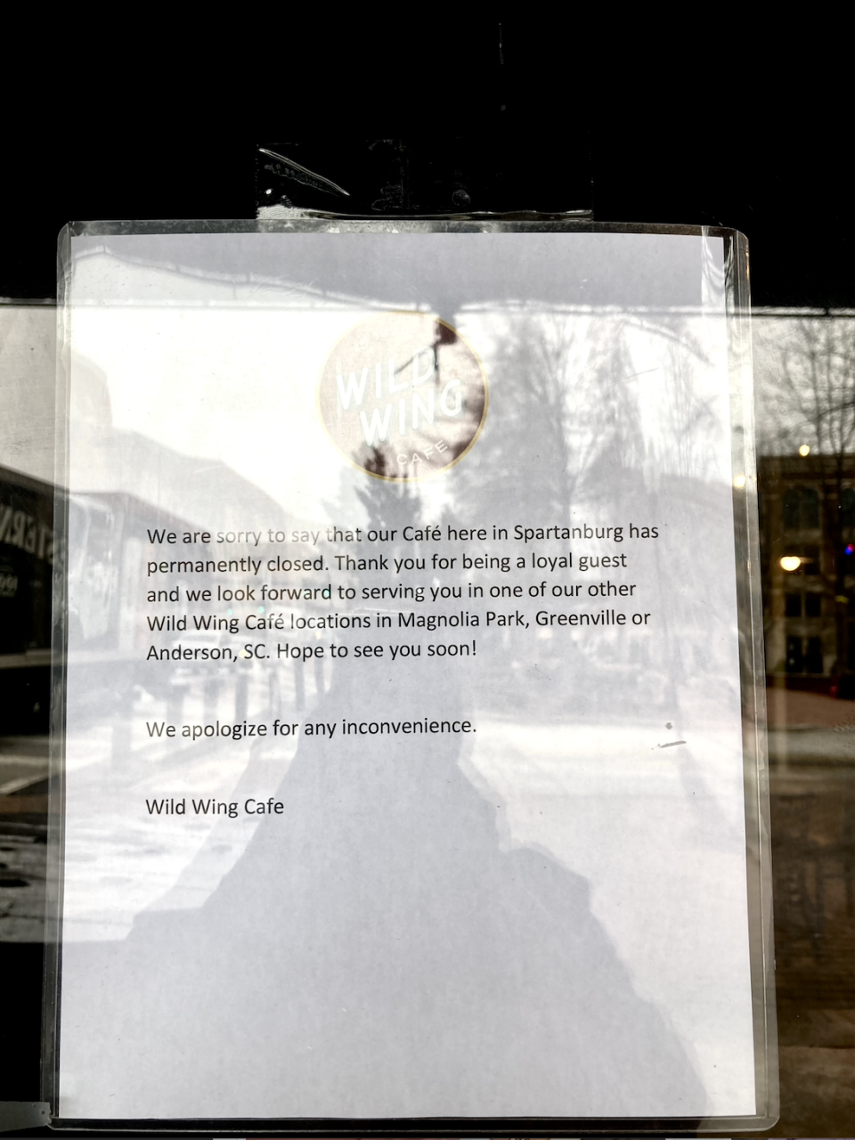 A sign was posted on the restaurant's entrance on Wednesday.