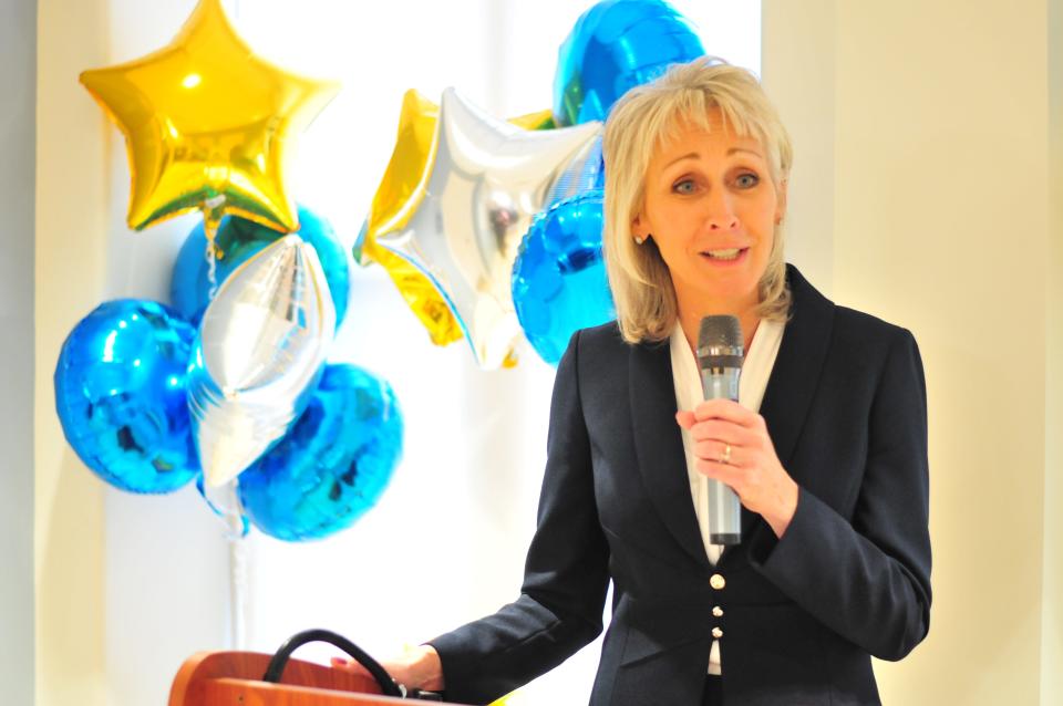 Taunton Mayor Shaunna O'Connell, seen here in a file photo at Morton Hospital, spoke at the Massachusetts GOP convention in Springfield on Saturday.