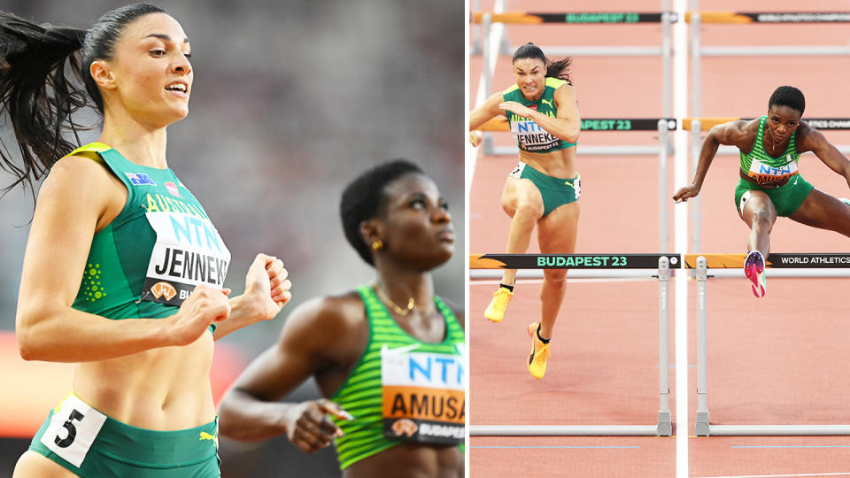 Michelle Jenneke and Tobi Amusan at the world athletics championships.