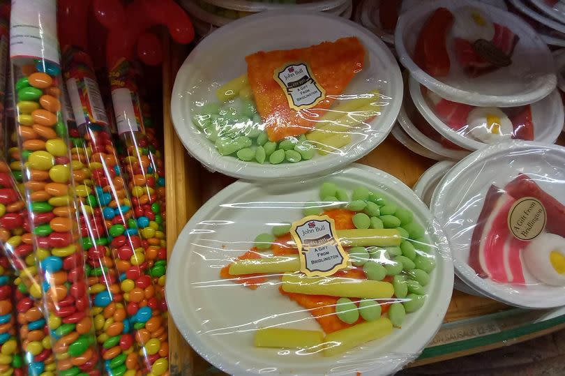 Rock fish chips and peas for sale at John Bull in Prince Street, Bridlington