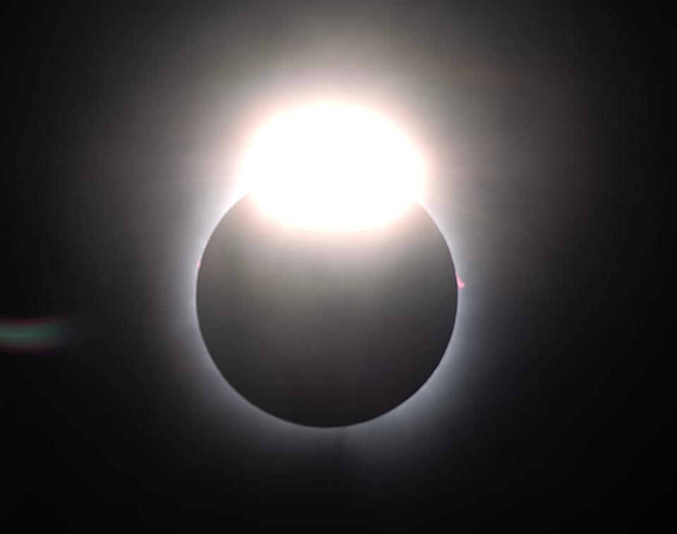 The “diamond ring effect” occurs over Granbury as the sun disappears behind the moon during the total solar eclipse Monday.