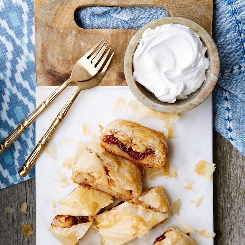 Apple-Cherry Strudel with Cider Whipped Cream