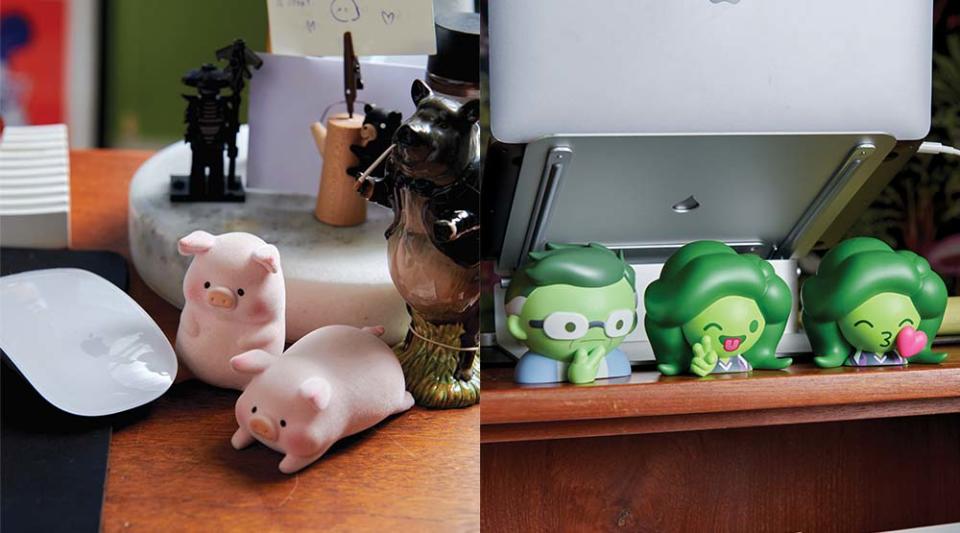 There also are pig tchotchkes — its Gao’s Chinese Zodiac sign and She-Hulk figures