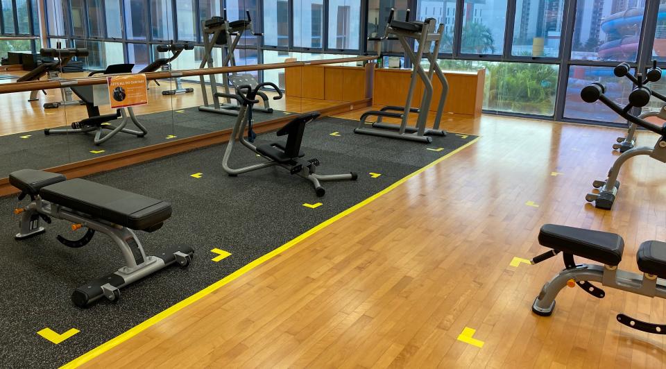 Equipment at the Jurong East ActiveSG Gym is adjusted to observe the two-metre safe distancing rule. (PHOTO: Chia Han Keong/Yahoo News Singapore)