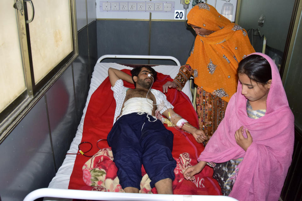 An injured victim of Friday's deadly bombing is treated at a hospital in Quetta, Pakistan, Saturday, Sept. 30, 2023. A suspected suicide bomber blew himself up among a crowd of people celebrating the Prophet Muhammad's birthday in southwestern Pakistan on Friday, killing more then 50 people and wounding dozens others, authorities said, in one of the country's deadliest attacks targeting civilians in months. (AP Photo/Arshad Butt)