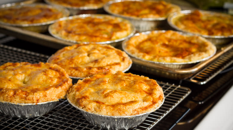 Chicken pot pies on cooling racks