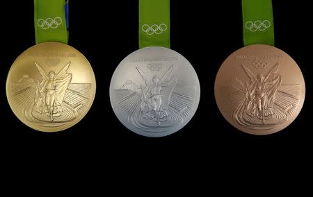 The Rio 2016 Olympic medals are pictured at the Casa da Moeda do Brasil (Brazilian Mint) in Rio de Janeiro, Brazil, June 28, 2016. REUTERS/Sergio Moraes