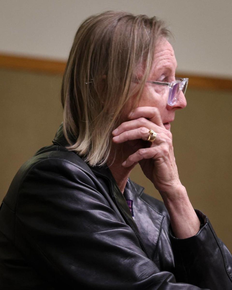 Susan Owens spoke at the sentencing of Patrick W. McDuffee II on April 25, 2024. McDuffee was sentenced to prison for second-degree murder for causing the fatal DUI collision that killed her husband Glenn Owens. David Middlecamp/dmiddlecamp@thetribunenews.com