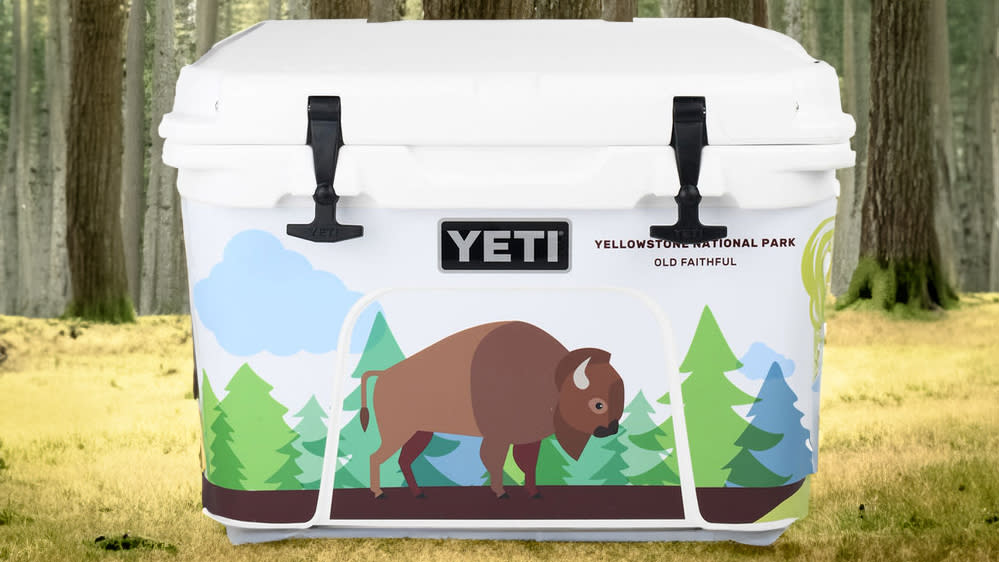  Yeti Tundra cooler with Yellowstone National Park bison decals. 