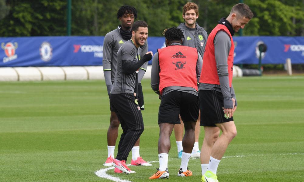 Eden Hazard is all smiles in training as Chelsea prepare for their trip to Goodison Park