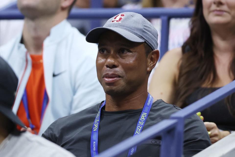 Tiger Woods looks on during the Women's Singles Second Round match between Anett Kontaveit of Estonia and Serena Williams of the United States on Day Three of the 2022 US Open at USTA Billie Jean King National Tennis Center on August 31, 2022 in the Flushing neighborhood of the Queens borough of New York City.
