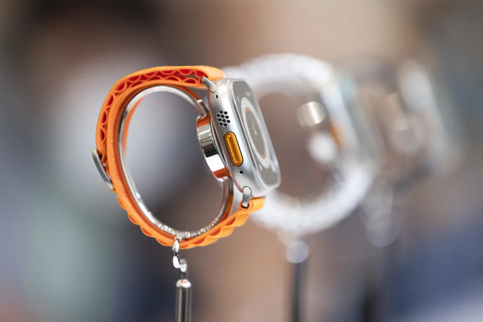 The new Apple Watch Ultra is displayed during a launch event for new products at Apple Park in Cupertino, California, on September 7, 2022. - Apple unveiled several new products including a new iPhone 14 and 14 Pro, three Apple watches, and new AirPod Pros during the event. (Photo by Brittany Hosea-Small / AFP) (Photo by BRITTANY HOSEA-SMALL/AFP via Getty Images)