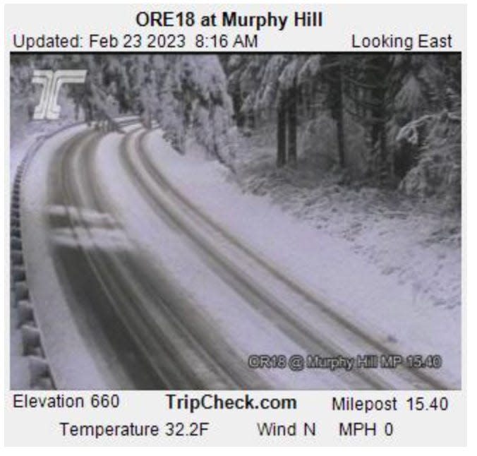 Oregon's Coast Range got a heavy dump of snow including this image from Highway 18 between Salem and Lincoln City.