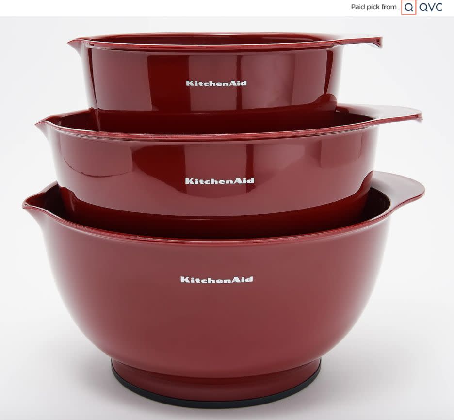 Chances are your friend is trying out all sorts of fillings, icings and batters. Make sure they have enough room with this trio of mixing bowls from KitchenAid. Each bowl is non-slip and has a pour spout. <a href="qvc.uikc.net/0gAAN" target="_blank" rel="noopener noreferrer">Find the set for $25 at QVC</a>.