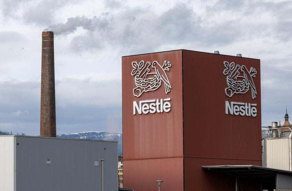 A building bearing the logo of food giant Nestle is shown in Orbe, Switzerland, on Feb. 9, 2024.