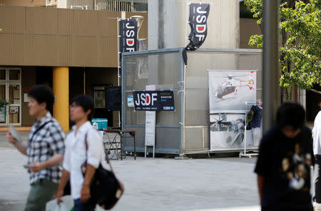 Japanese Ground Self-Defense Force's promotional booth is pictured during a public relations event to attract recruits in Tachikawa, western Tokyo, Japan August 26, 2018. REUTERS/Kim Kyung-Hoon