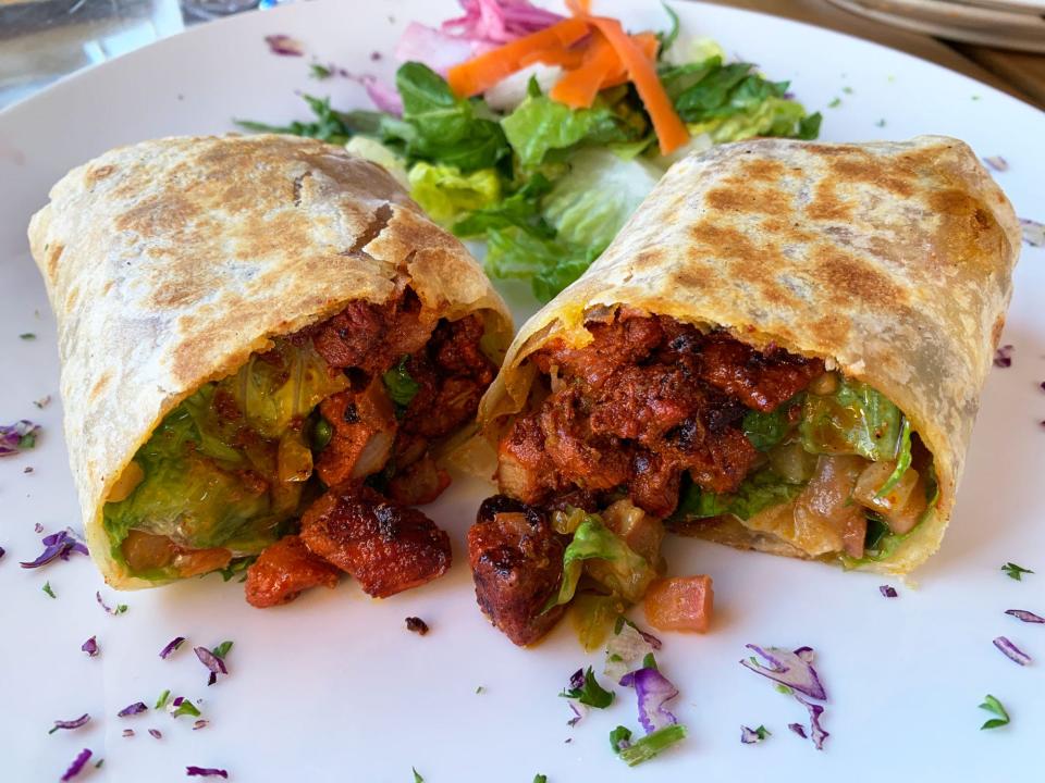 The al pastor burrito at Casa Corazon is made with sweet chile glazed pork.