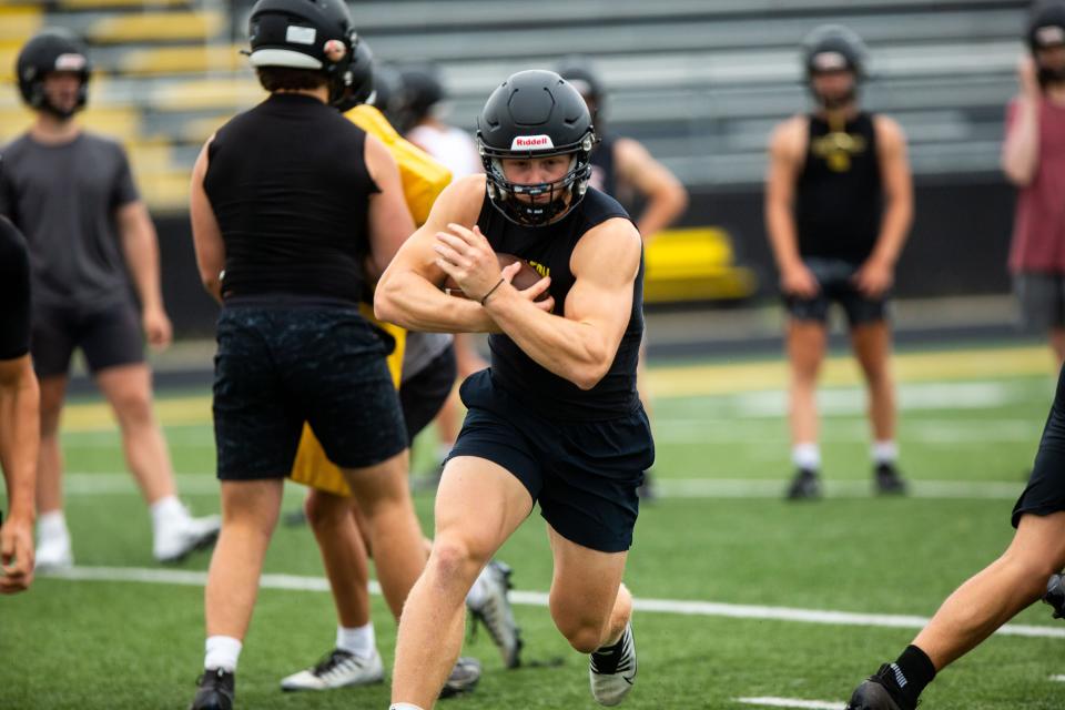 Hamilton football takes to the field for their first practice of the year Monday, Aug. 7, 2023, at Hamilton High School.