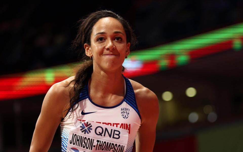 Katarina Johnson-Thompson of Great Britain GBR reacts during the Women's Pentathlon - Long Jump on Day One of the World Athletics Indoor Championships Belgrade 2022 at Belgrade Arena on March 18, 2022 in Belgrade, Serbia - Getty Images Europe 