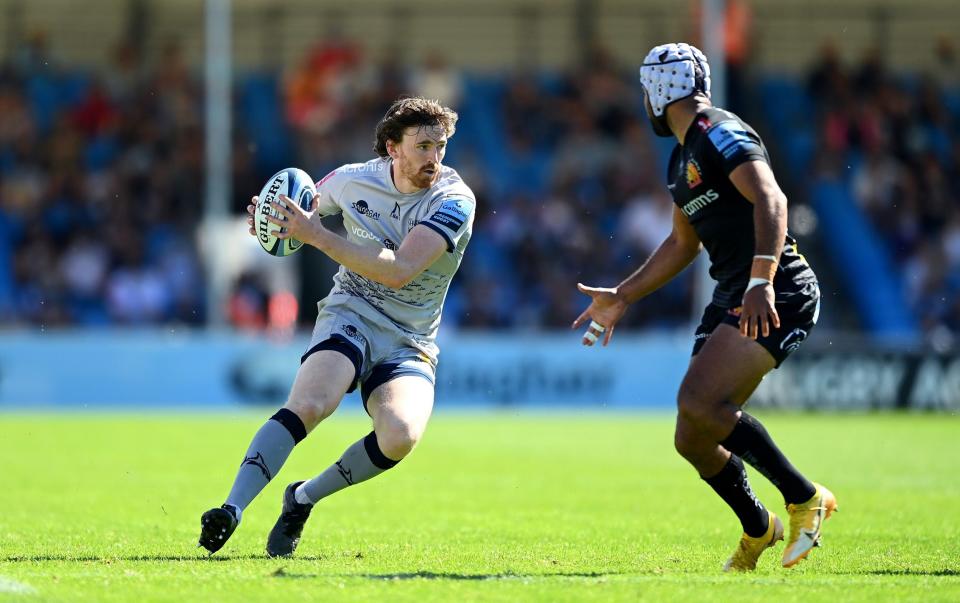 AJ MacGinty of Sale Sharks takes on Tom Oâ€™Flaherty of Exeter Chiefs during the Gallagher Premiership Rugby match between Exeter Chiefs and Sale at Sandy Park - GETTY IMAGES