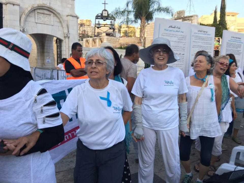 Vivian Silver at a rally for Women Wage Peace, a group made up of thousands of Arab and Jewish women seeking a resolution to the Israeli-Palestinian conflict. (via womenwagepeace.org.il)