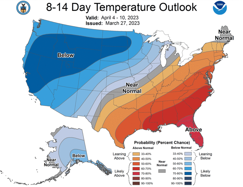 Temperature forecast from April 4 to 10, according to the National Weather Service.