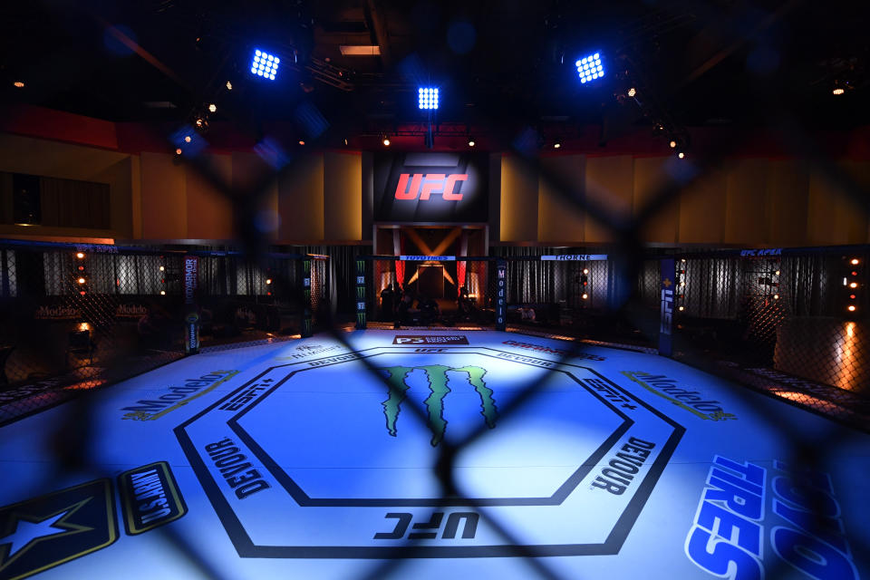 LAS VEGAS, NEVADA - JUNE 06: In this handout provided by UFC,  A general view of the Octagon prior to the start of the UFC 250 event at UFC APEX on June 06, 2020 in Las Vegas, Nevada. (Photo by Jeff Bottari/Zuffa LLC via Getty Images)