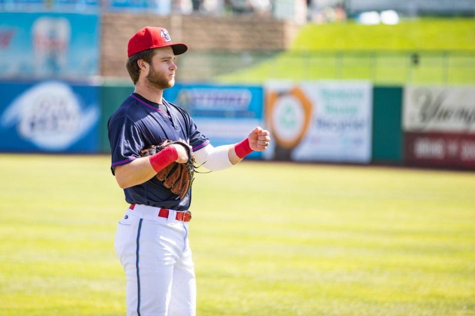 BlueClaws outfielder Ethan Wilson at a BlueClaws game in the 2022 season.