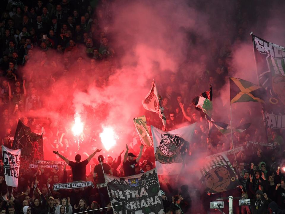 St Etienne's supporters were a raucous presence throughout (Getty)